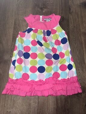 Hartstrings Multicolor Polka Dot Dress with Pink Ruffle Trim